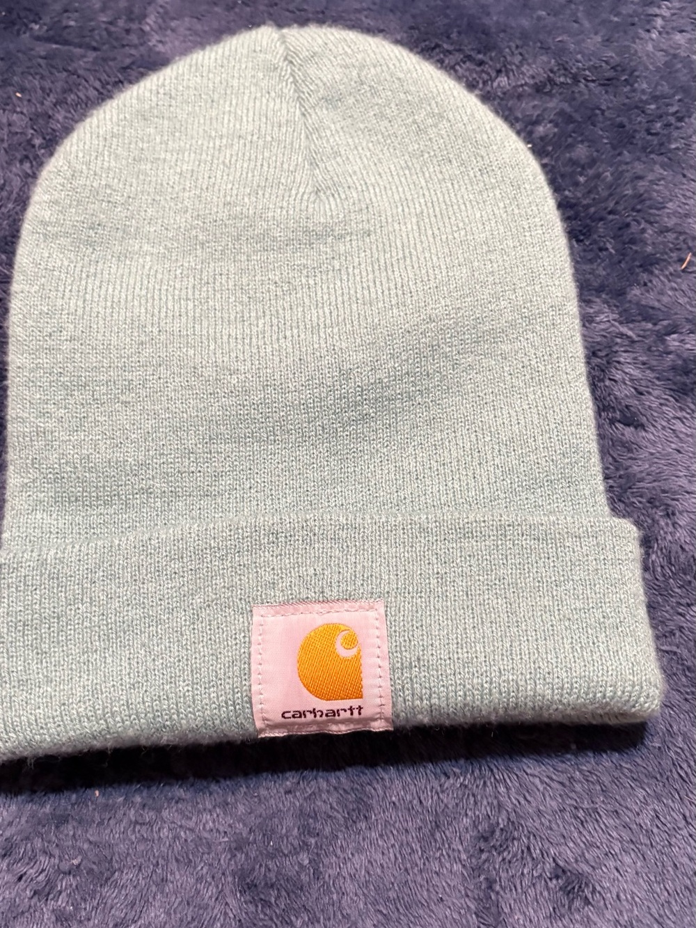 Carhartt Kids Mint Green Knit Beanie with Pink Logo Patch